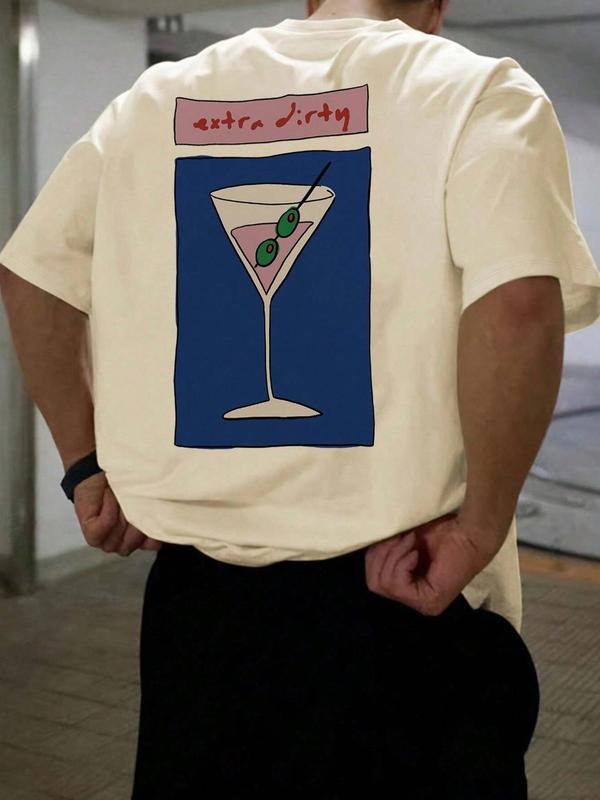 Men's Regular Fit Martini Cocktail Print Round Neck Tee, Casual Short Sleeve T-shirt for Summer, Men's Top for Daily...