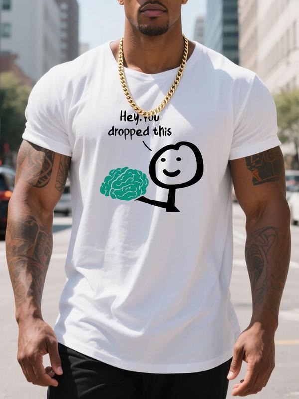 Men's Regular Fit Meme & Letter Print Round Neck Tee, Casual Short Sleeve Crew Neck T-shirt for Daily Wear, Men's Top for...