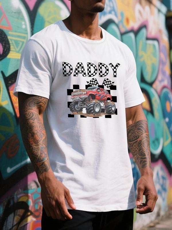 Men's Regular Fit Monster Truck Print Round Neck Tee, Casual Short Sleeve Crew Neck T-shirt for Summer, Fashion Men's Top...