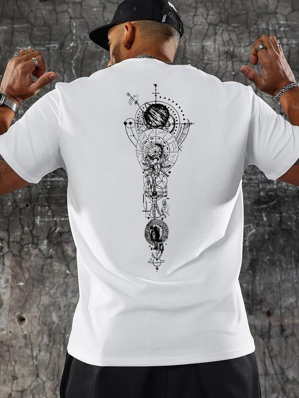 Men's Regular Fit Mystic Themed Print Round Neck Tee, Casual Short Sleeve Crew Neck T-shirt for Summer, Fashion Men's Top...