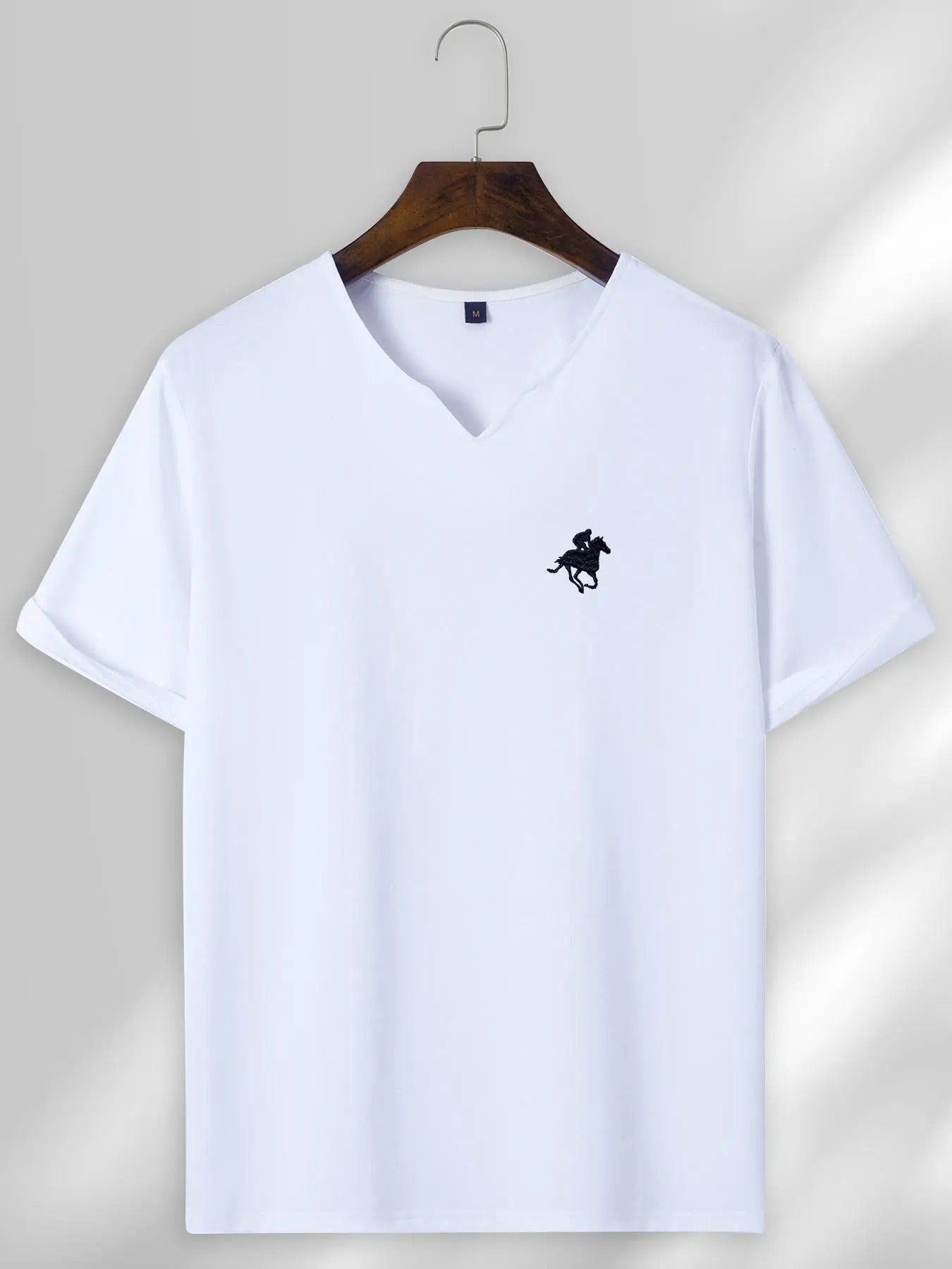 Men's Regular Fit Notched Neck Regular Sleeve Tee, Horse Embroidery Short Sleeve T-Shirt, Summer Casual Top for Men...
