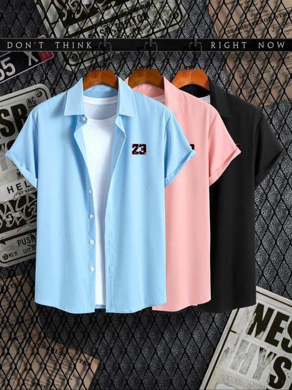 Men's Regular Fit Number Print Short Sleeve Shirt, Casual Comfy Top for Spring & Fall, Men's Clothes for Daily Wear...