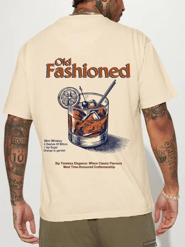 Men's Regular Fit Orange Soda Print Round Neck Tee, Casual Short Sleeve Crew Neck T-shirt for Daily Wear, Men's Top for...