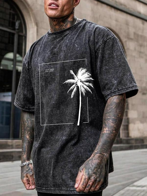 Men's Regular Fit Palm Tree Print Short Sleeve Graphic Tee, Casual Comfy Round Neck T-shirt for Summer, Fashion Men's Top...