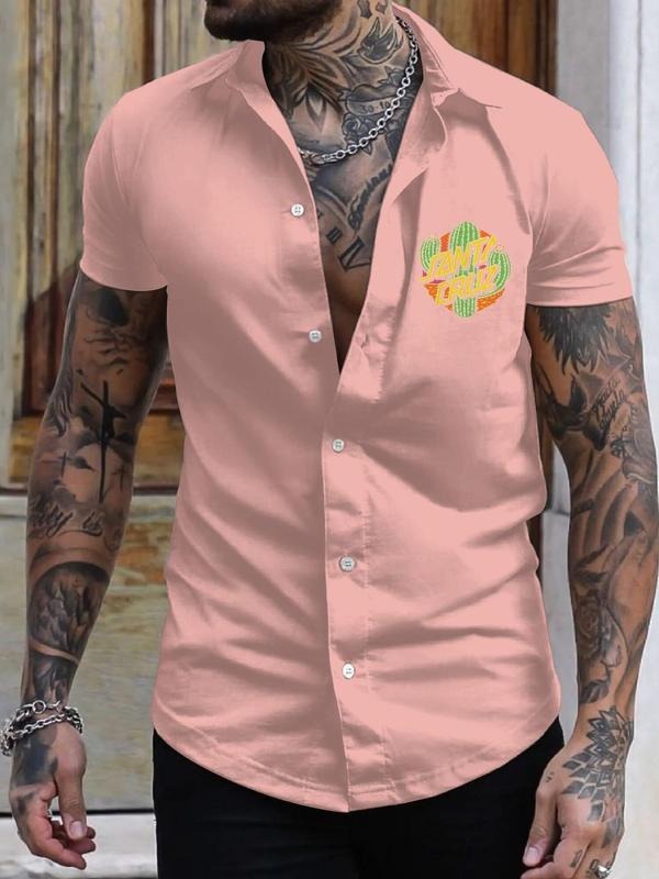 Men's Regular Fit Palm Tree Print Short Sleeve Shirt, Casual Breathable Comfy Shirt for Summer, Men's Top for Daily Wear...