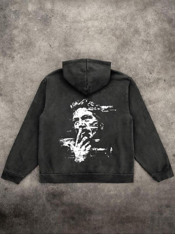 Men's Regular Fit Person Print Hoodie, Casual Comfy Pullover Hooded Sweatshirt for Daily Wear, Men's Clothes for Spring &...