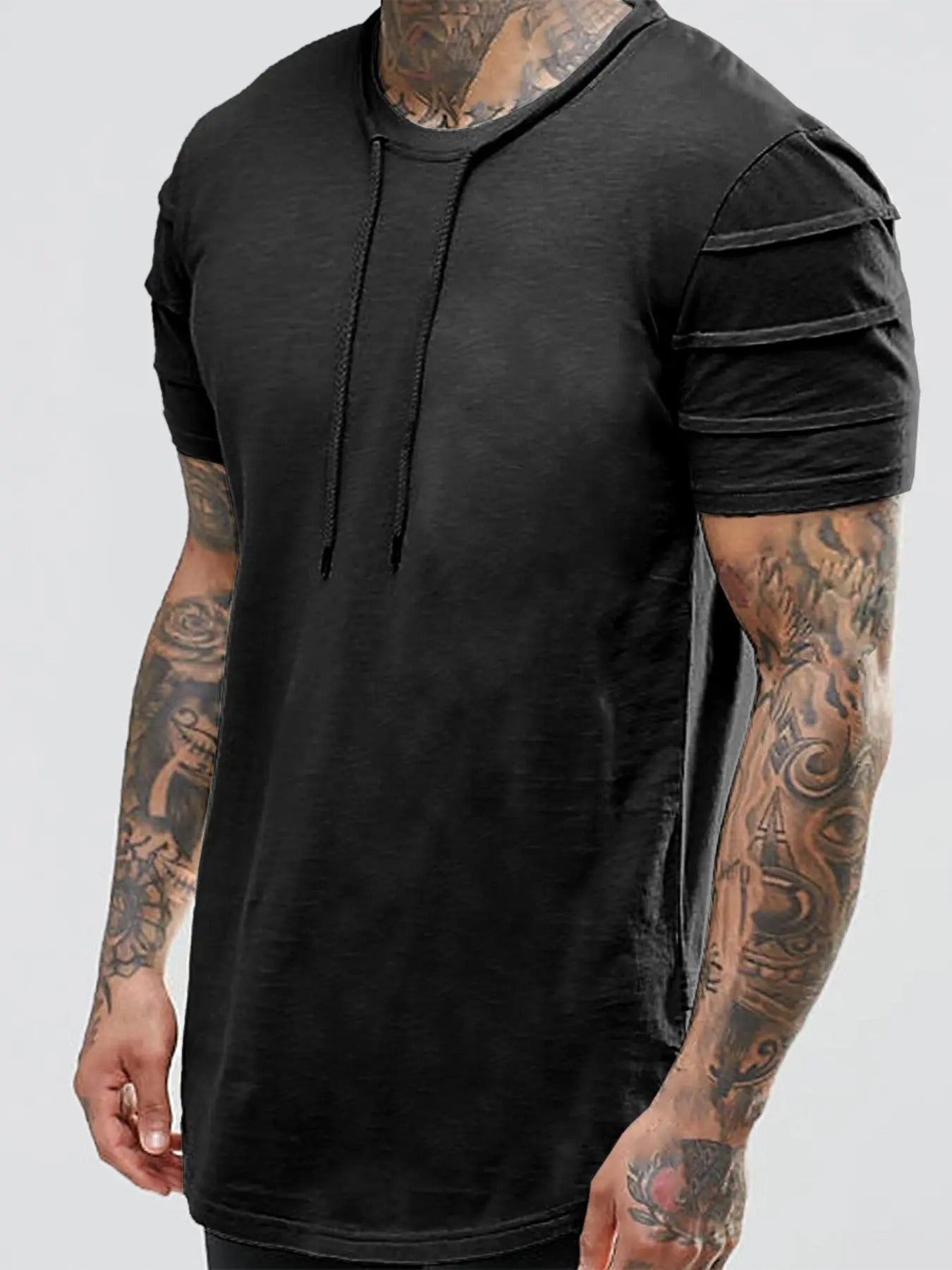 Men's Regular Fit Plain Drawstring Round Neck Tee, Summer Clothes, Casual Short Sleeve T-shirt for Summer, Men's Top for...