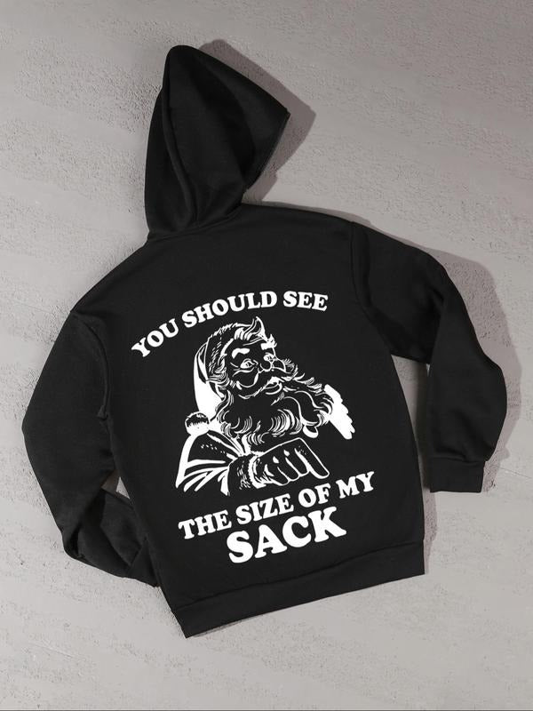 Men's Regular Fit Santa Claus & Letter Print Zip Up Hoodie, Casual Drop Shoulder Long Sleeve Hooded Sweatshirt for Fall &...
