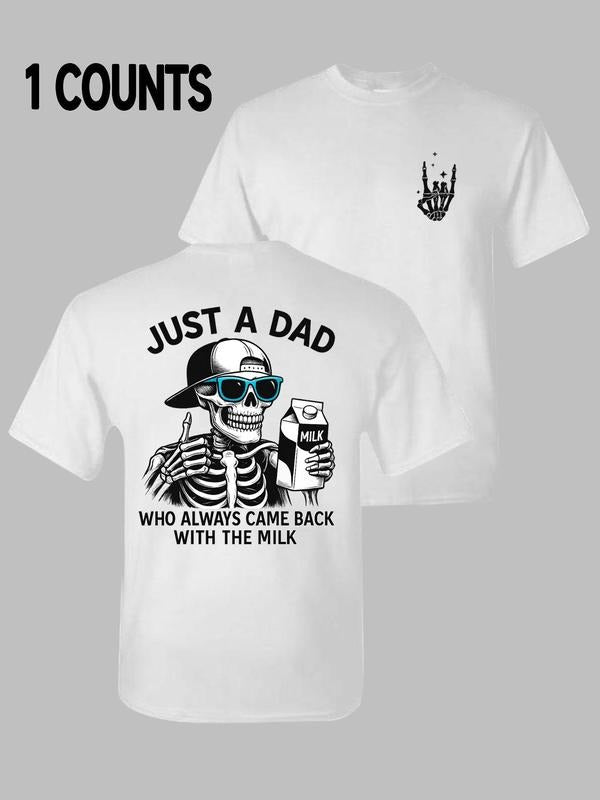 Men's Regular Fit Skeleton Drinking Milk Print Round Neck Tee, Casual Short Sleeve Crew Neck T-shirt for Daily Wear,...