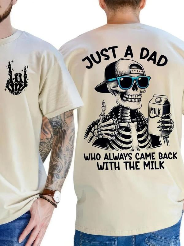 Men's Regular Fit Skeleton Print Round Neck Tee, Street Fashion Casual Soft Comfy Short Sleeve T-shirt for Daily Wear,...