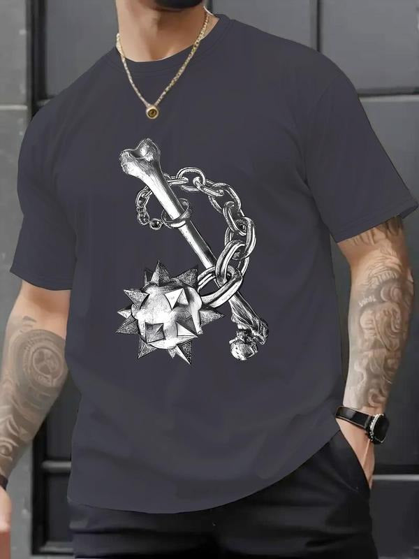 Men's Regular Fit Skull & Letter Print Graphic Tee, Casual Short Sleeve Round Neck T-shirt for Summer, Fashion Men's Top...