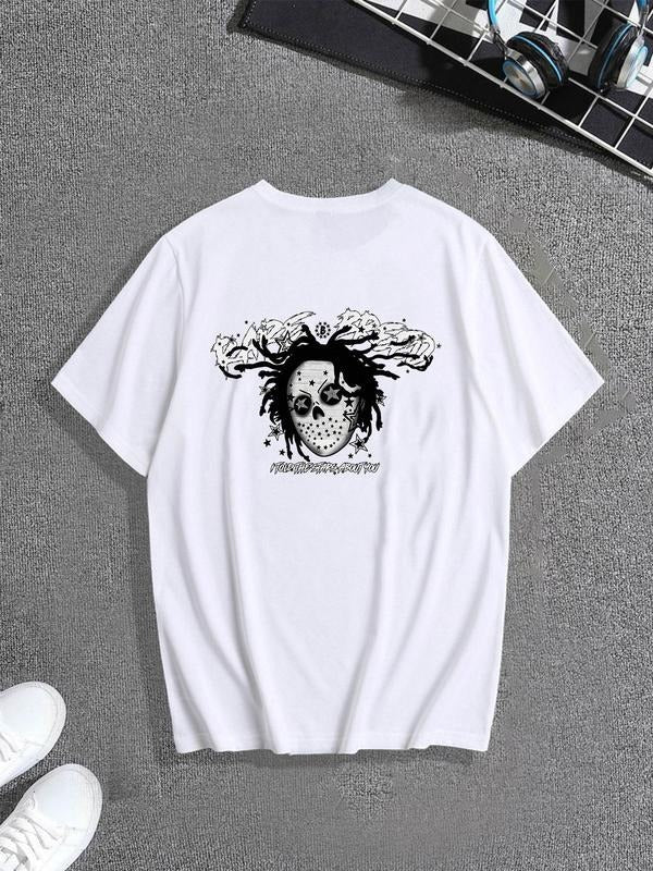 Men's Regular Fit Skull & Letter Print Round Neck Tee, Street Fashion Casual Short Sleeve T-shirt for Daily Wear,...