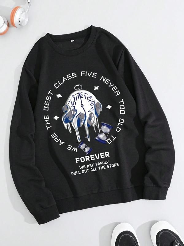 Men's Regular Fit Slogan Print Round Neck Sweatshirt, Casual Long Sleeve Crew Neck Pullover for Fall & Winter, Fashion...
