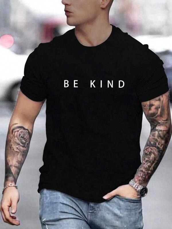 Men's Regular Fit Slogan Print Round Neck Tee, Letter Print Short Sleeve Graphic T-shirt for Summer, Casual Men's Top for...