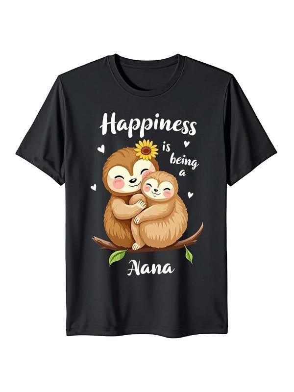 Men's Regular Fit Sloth Print Round Neck Tee, Cute Cartoon Sloth Print Short Sleeve T-shirt for Daily Wear, Casual Comfy...