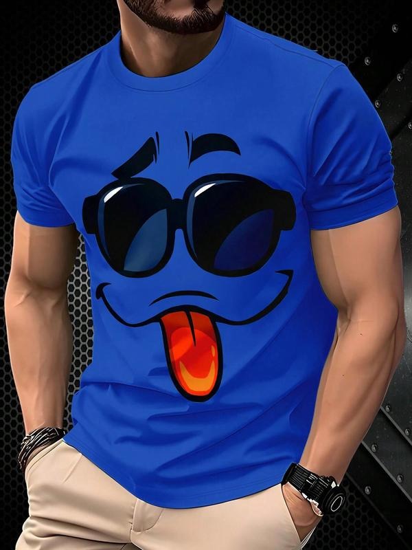 Men's Regular Fit Smile Face Print Short Sleeve Tee, Casual Fashion Round Neck T-shirt for Summer, Men's Top for Daily...