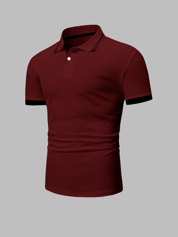 Men's Regular Fit Solid Short Sleeve Polo Shirt, Casual Comfy Contrast Trim Top for Summer, Fashion Men's Clothes for...
