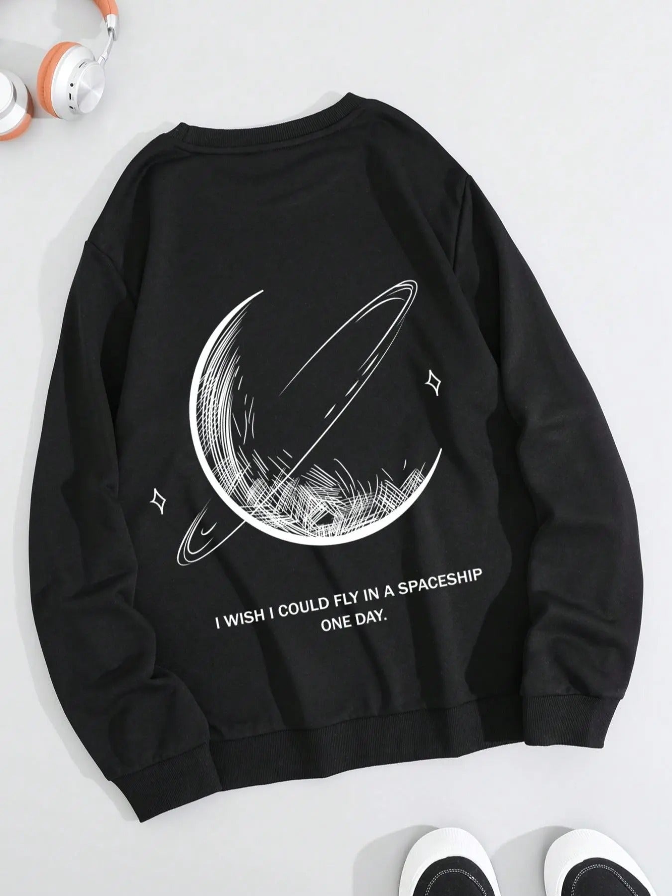 Men's Regular Fit Space Sweatshirt, Casual Long Sleeve Round Neck Pullover for Fall & Winter, Men's Clothes for Daily...