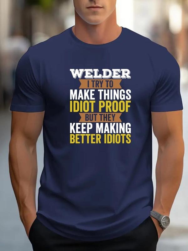 Men's Regular Fit Welder Print Round Neck Tee, Casual Short Sleeve Crew Neck T-shirt for Daily Wear, Fashion Men's Top...