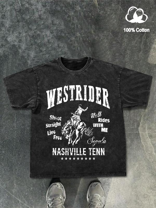 Men's Regular Fit Western Cowboy Print Round Neck Tee, Casual Short Sleeve Crew Neck T-Shirt for Daily Wear, Fashion...