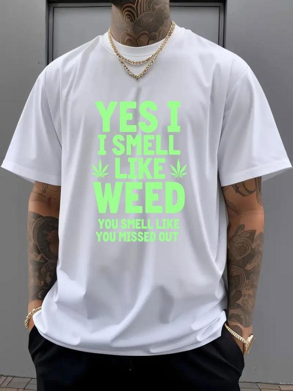 Men's Regular Fit Yes I'm Smell Like Weed Print Round Neck Tee, Casual Short Sleeve Crew Neck T-shirt for Summer, Fashion...
