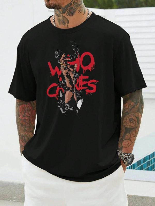 Men's Rose & Skull Print Short Sleeve Tee, Regular Fit Casual Fashion T-shirt for Summer, Men's Top for Daily Wear,...