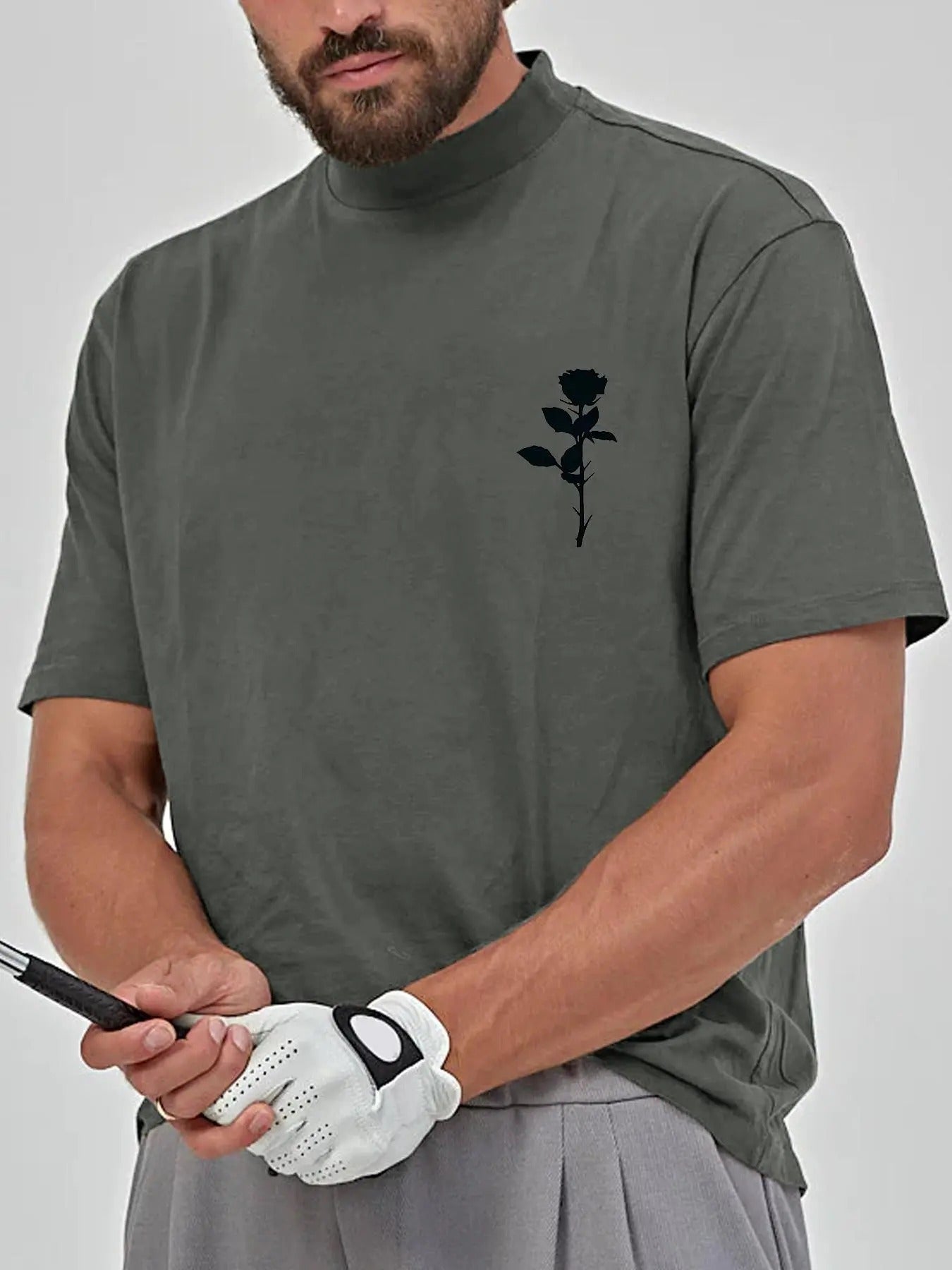 Men's Rose Print Short Sleeve Tee, Regular Fit Casual Fashion Crew Neck T-shirt for Daily Wear, Men's Top for All...