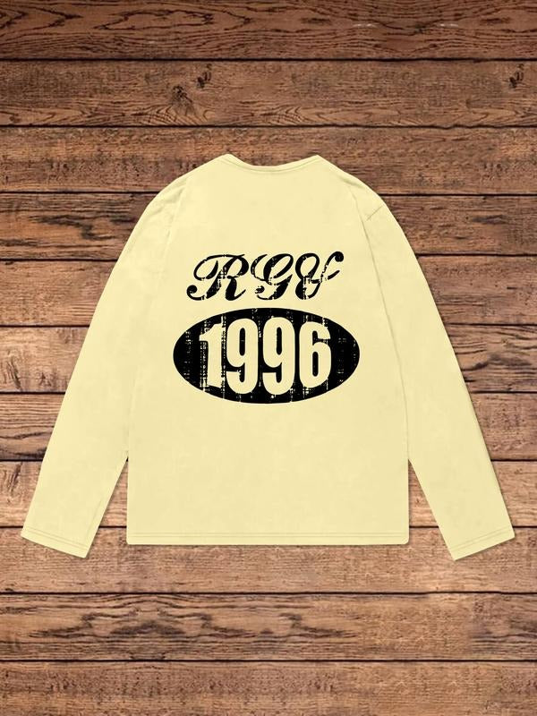 Men's Round Neck Long Sleeve T-Shirt, Letter & Number Print, Comfortable Durable Fabric, Casual Sporty Style, Regular Fit...