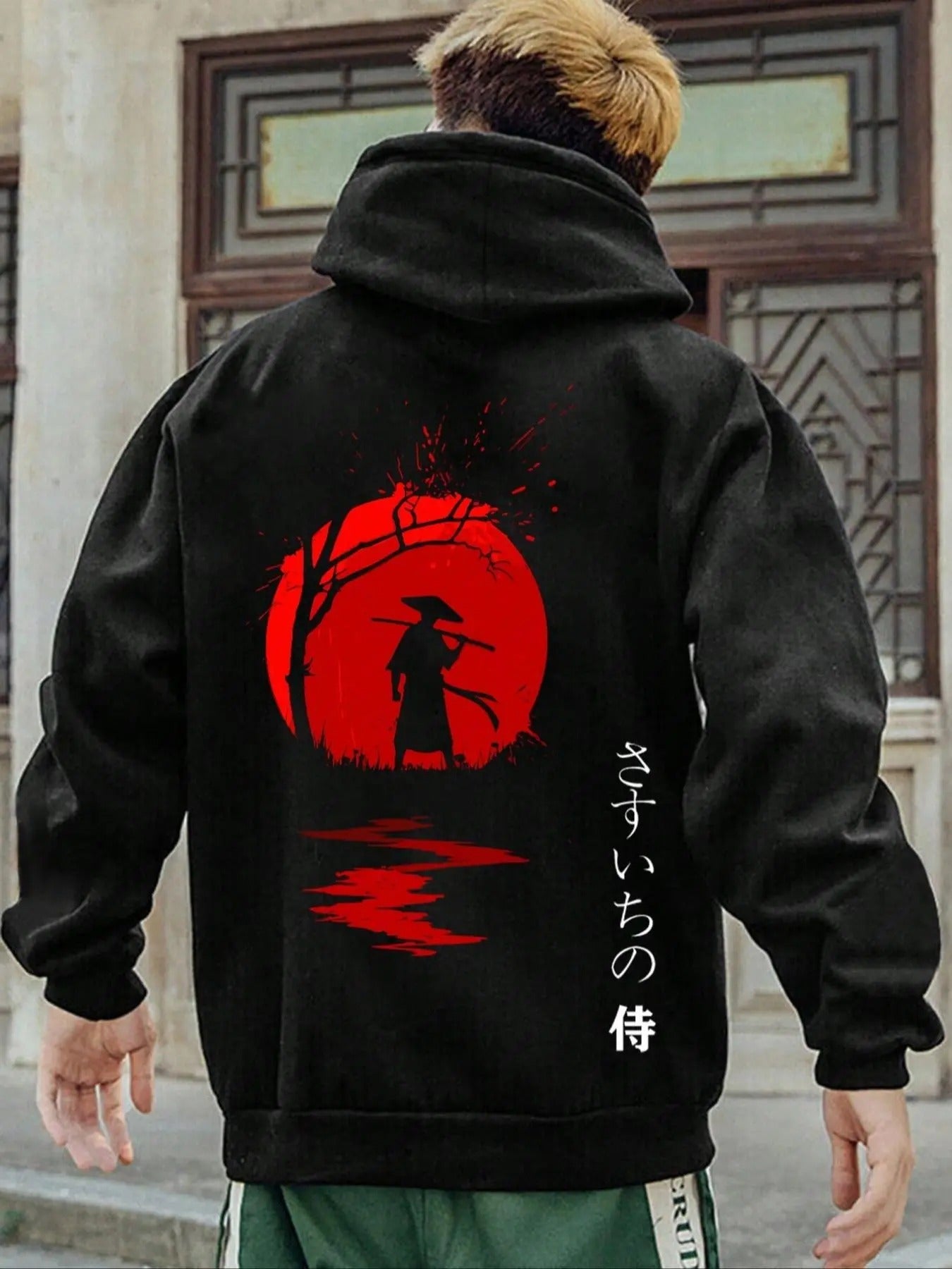 Men's Samurai & Letter Print Graphic Hoodie, Regular Fit Casual Long Sleeve Hooded Sweatshirt for Spring & Fall, Fashion...