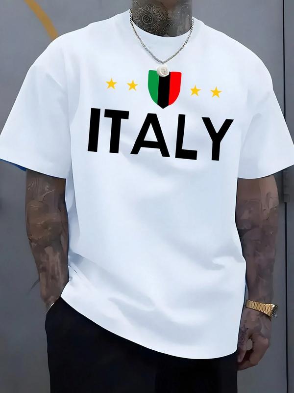 Men's Short Sleeve T-Shirt Italy National Team Geometric Print Fitted Casual Fanwear, International Match Clothing All...