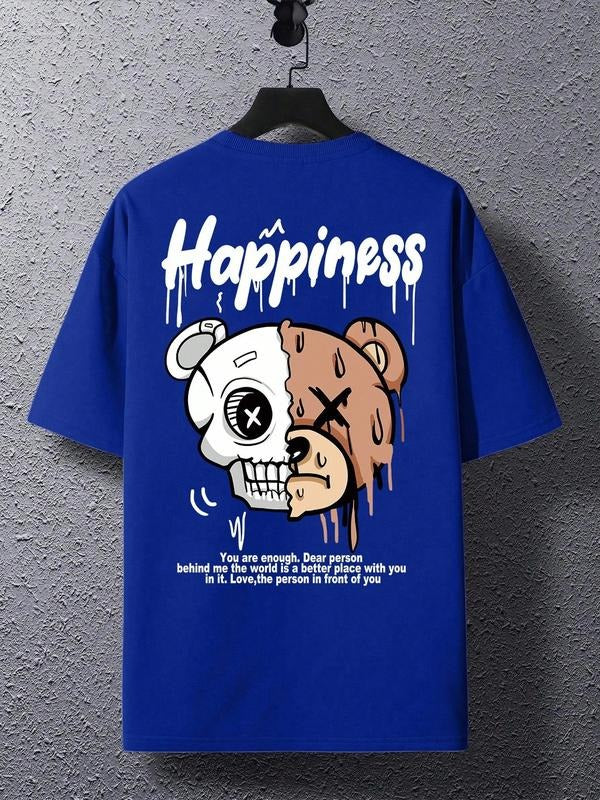Men's Short Sleeve T-Shirt with Cartoon Bear Print, Street Style Casual Fashion Tee for Summer Outdoor Sports School...