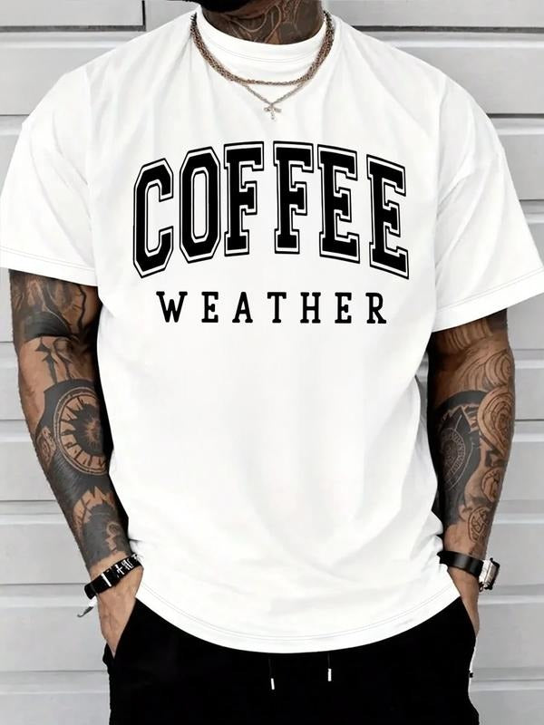 Men's Short Sleeve T-Shirt, Coffee Weather Print, Casual Fitted Style, Geometric Pattern, All Seasons Wear, Daily Leisure...