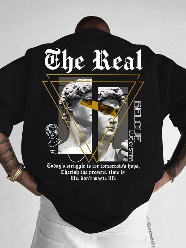 Men's Short Sleeve T-Shirt, David Statue Print Graphic Tee, Casual Street Style, Fitted Design, All Seasons Wear Hoodie,...