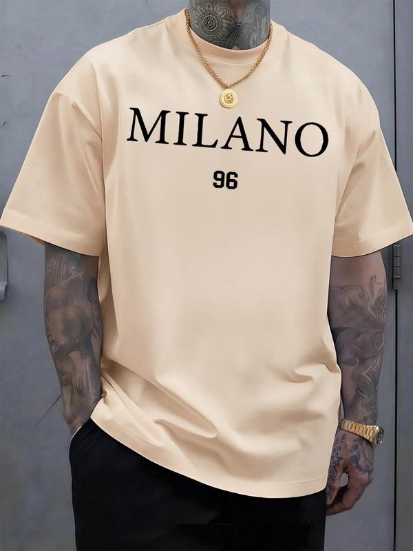 Men's Short Sleeve T-Shirt, Fashion Trendy Milano 96 Letter Print, Geometric Pattern, Casual City Style, All Seasons,...