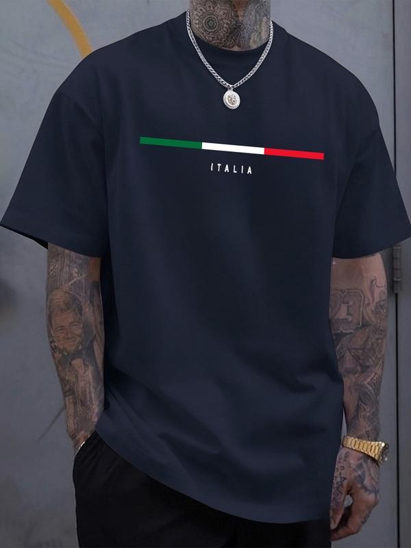 Men's Short Sleeve T-Shirt, Italy Flag Stripe Print Design, Casual Daily Wear, Fitted Style, All-Season Comfortable...