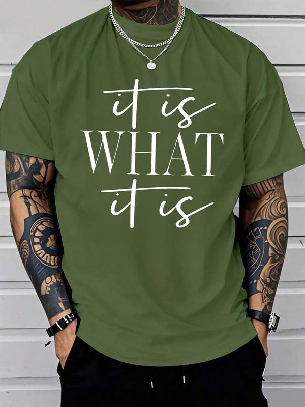 Men's Short Sleeve T-Shirt, Simple Letter Print, Casual Street Style, Fitted, Geometric Pattern, All Seasons Wear Hoodie,...