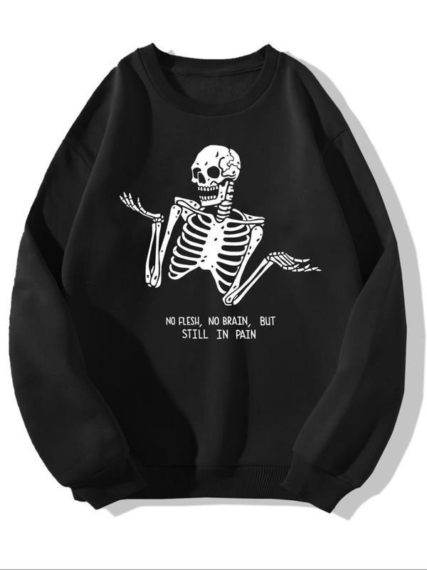 Men's Skeleton & Letter Print Round Neck Sweatshirt, Regular Fit Casual Long Sleeve Pullover for Fall & Winter, Men's...