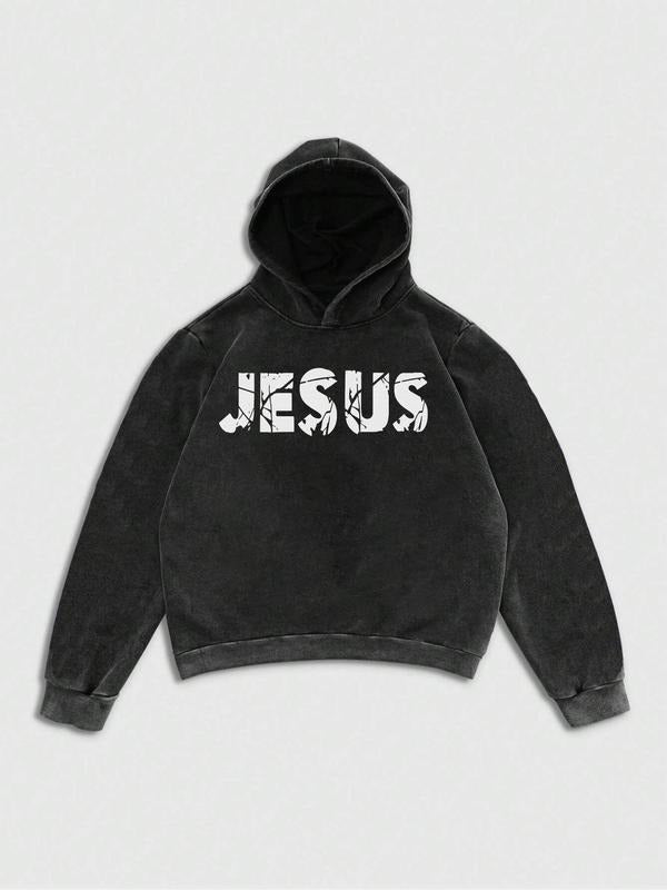 Men's Skeleton & Letter Print Thermal Lined Hoodie, Regular Fit Casual Fashion Long Sleeve Hooded Sweatshirt for Daily...