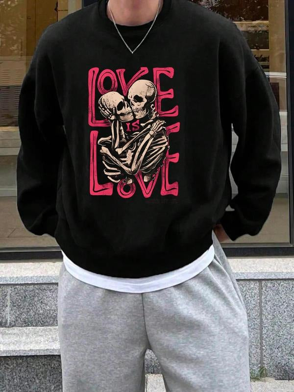 Men's Skull & Letter Print Drop Shoulder Sweatshirt, Regular Fit Casual Soft Comfy Long Sleeve Round Neck Pullover for...