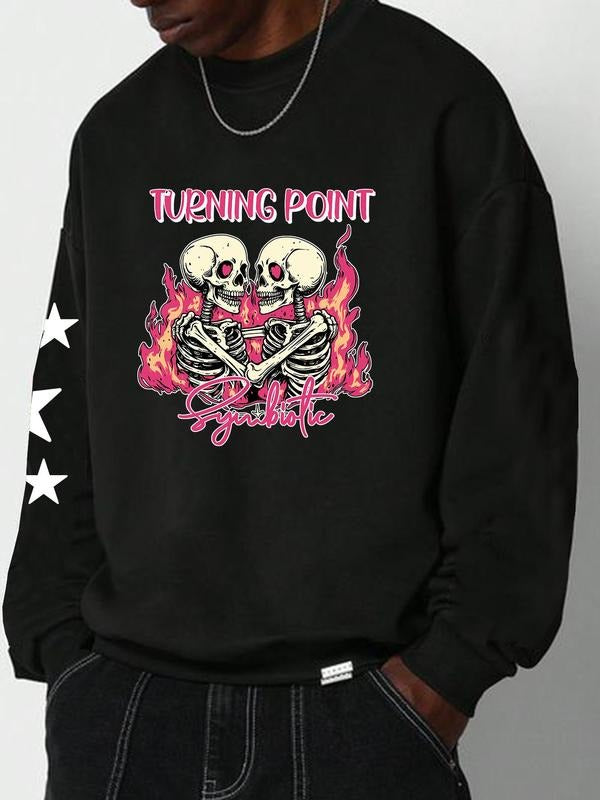 Men's Skull & Letter Print Drop Shoulder Sweatshirt, Regular Fit Casual Soft Comfy Long Sleeve Round Neck Pullover for...