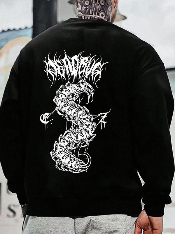 Men's Skull & Letter Print Drop Shoulder Thermal Lined Sweatshirt, Regular Fit Casual Soft Comfy Long Sleeve Round Neck...