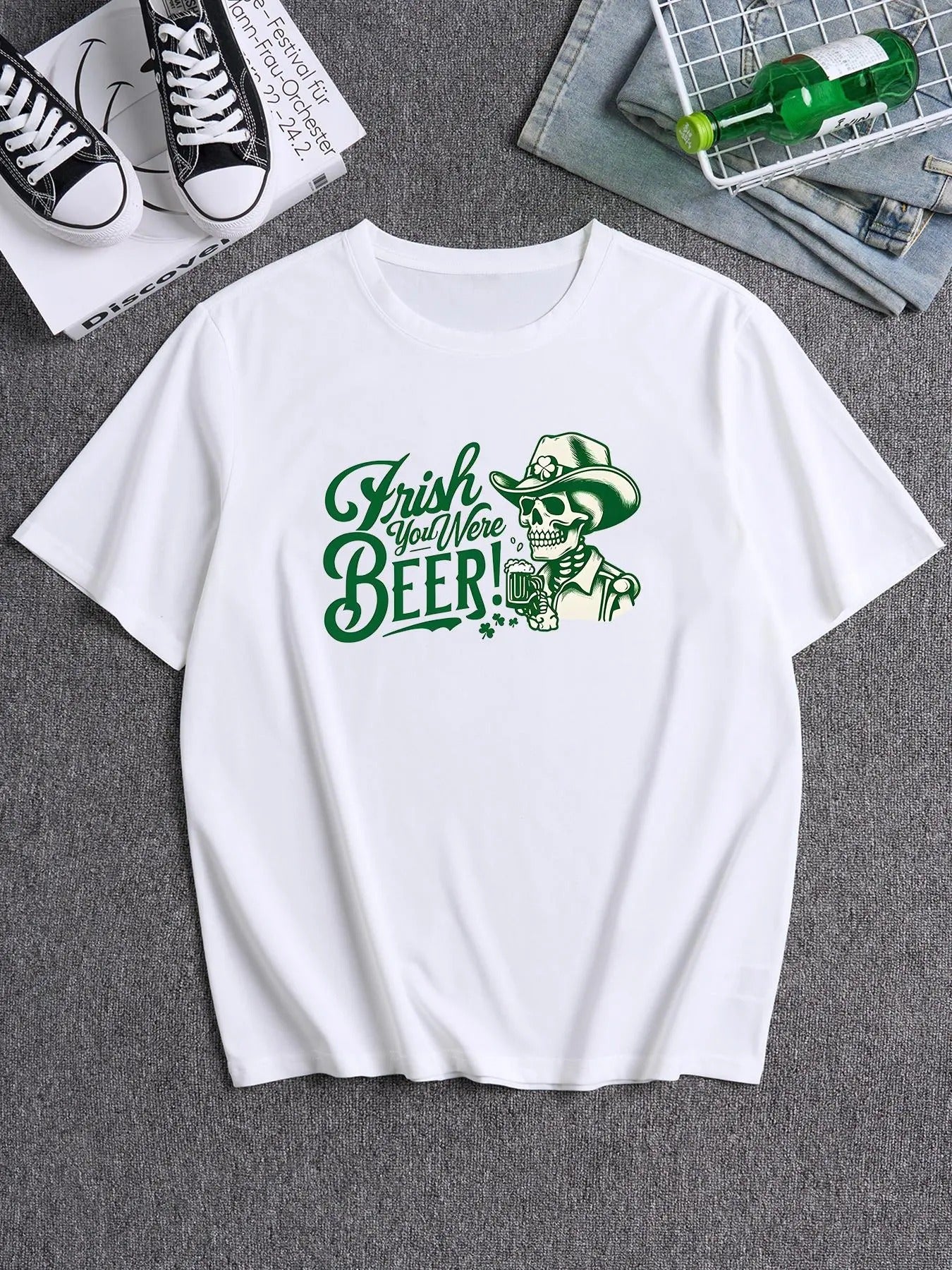 Men's Skull & Letter Print Round Neck Tee, Loose Casual Fashion Short Sleeve T-shirt for Summer, Men's Top for Daily Wear...