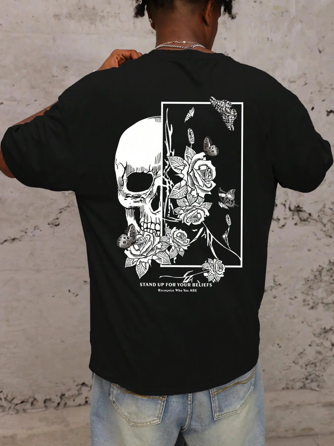 Men's Skull & Rose Print Round Neck Tee, Regular Fit Casual Short Sleeve Crew Neck T-Shirt for Summer, Fashion Men's Top...