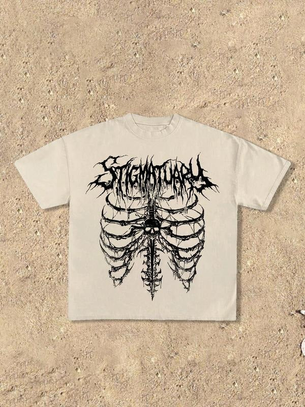 Men's Skull Print Round Neck T-Shirt, Casual Boyfriend Fit, Breathable Fabric, Ideal for Gym & Daily Wear, Stylish...