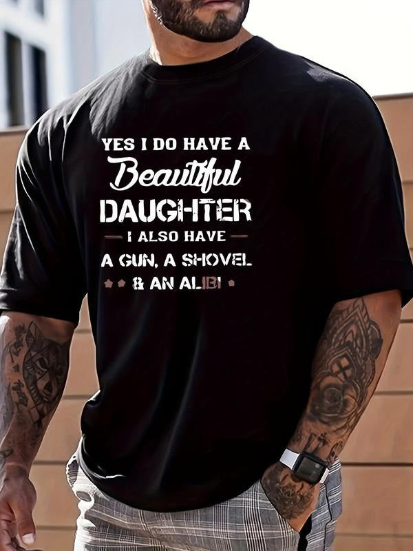 Men's Slogan Graphic Round Neck Tee, Summer Clothes, Regular Fit Short Sleeve Crew Neck T-Shirt for Daily Outdoor Wear,...