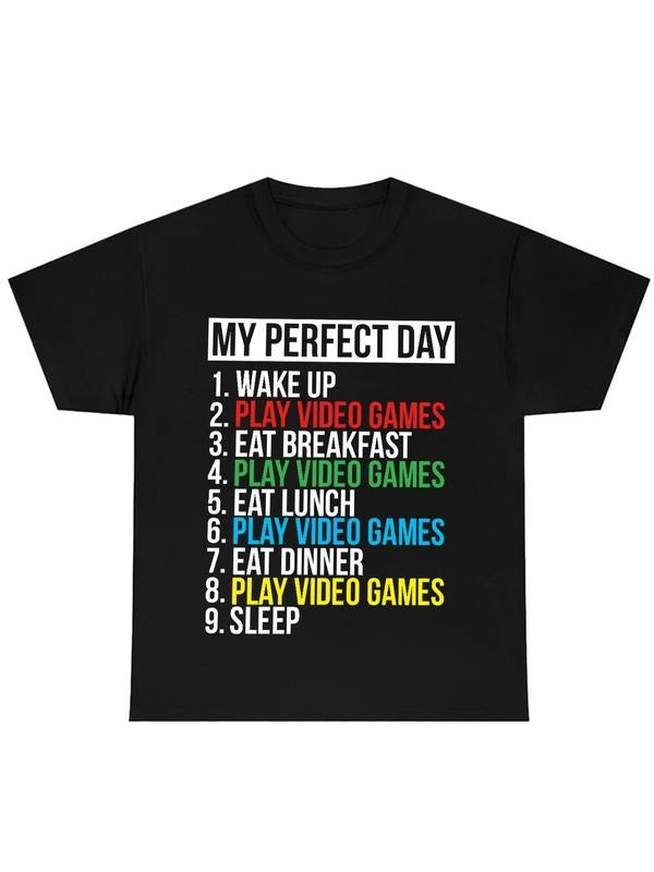 Men's Slogan Print Round Neck Tee, Regular Fit Breathable Skin Friendly Short Sleeve Crew Neck Printed T-Shirt, Casual...