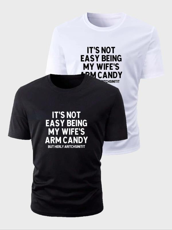 Men's Slogan Print Round Neck Tee, Regular Fit Casual Comfy Short Sleeve Crew Neck T-shirt for Summer, Men's All-match...