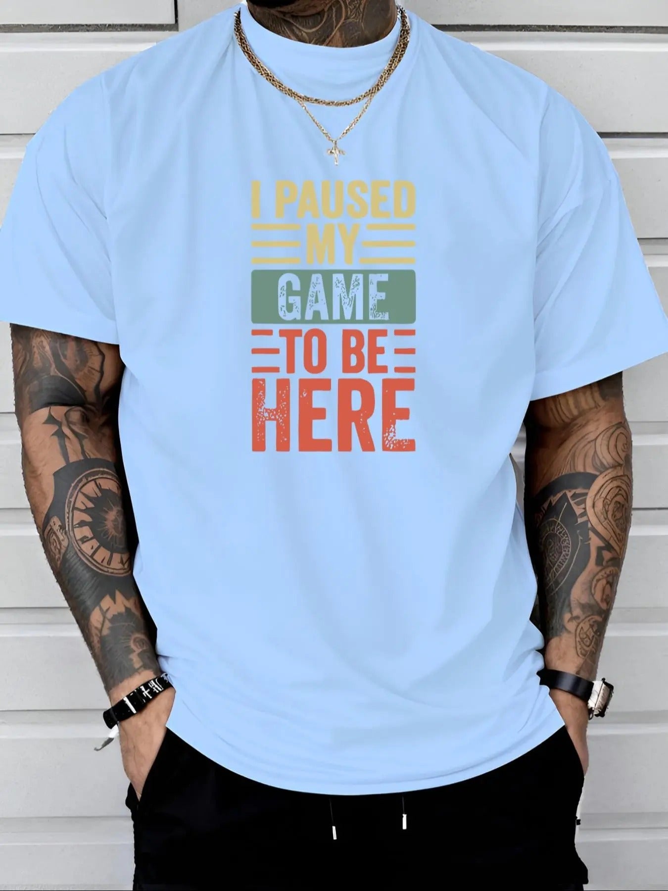 Men's Slogan Print Round Neck Tee, Regular Fit Casual Short Sleeve Crew Neck T-Shirt for Daily Wear, Men's Top for All...