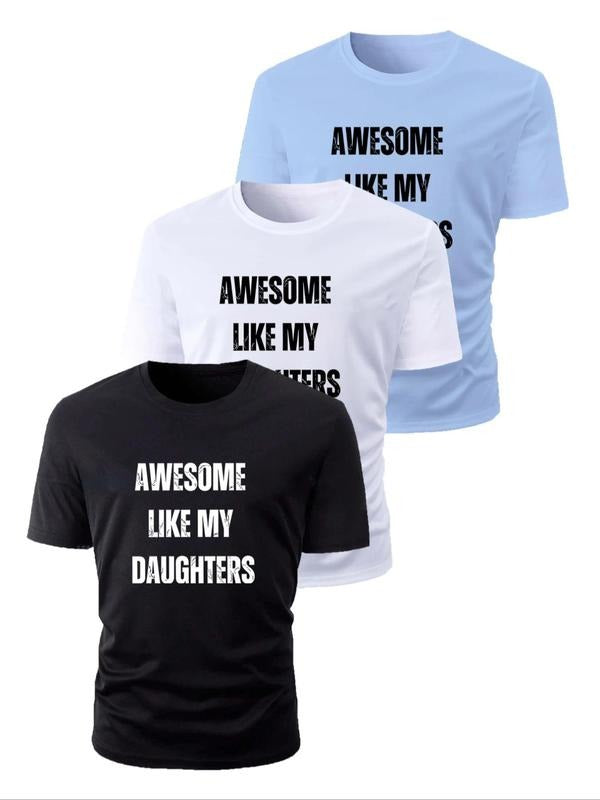 Men's Slogan Print Round Neck Tee, Regular Fit Casual Short Sleeve Crew Neck T-Shirt for Summer, Fashion Men's Top for...