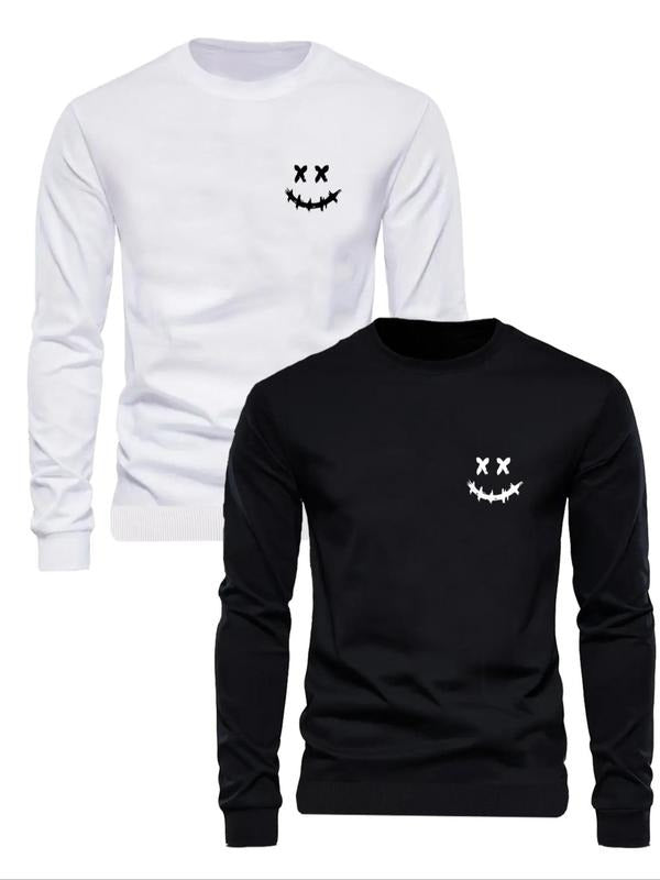 Men's Smile Face Print Sweatshirt, Regular Fit Casual Long Sleeve Pullover for Fall & Winter, Men's Clothes for Daily...